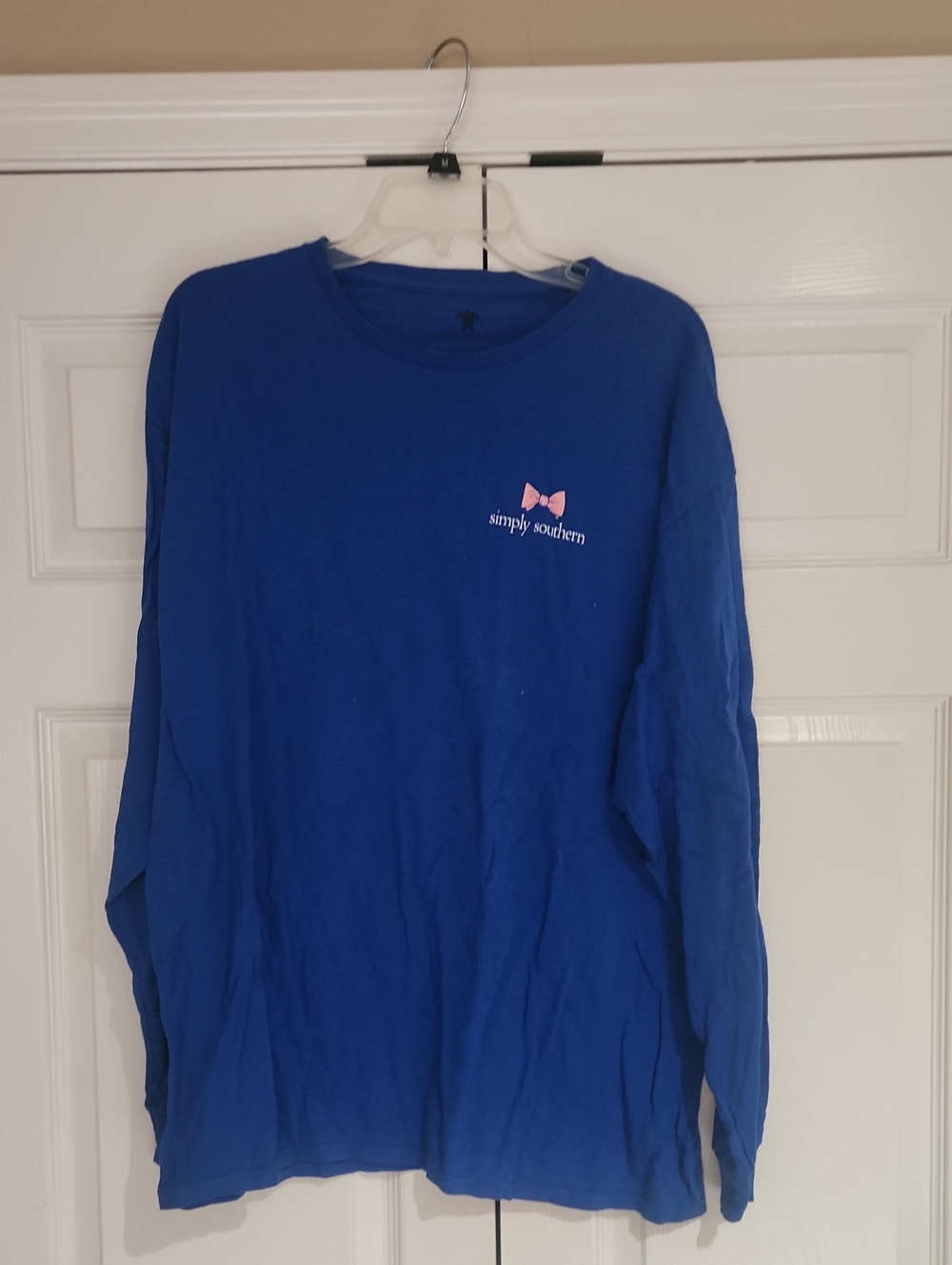 Simply Southern Royal Blue Long Sleeve Shirt with Pink Bow Logo